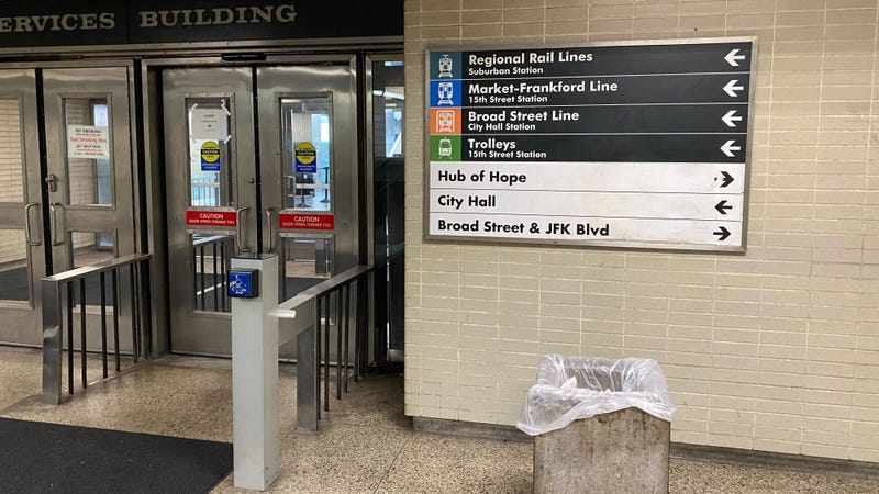 Signs in underground passages and the SEPTA concourse direct people to the Hub of Hope.