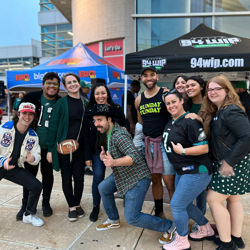 Eagles fans with BIG 98.1's Dallas Sucks hat before the Eagles vs. Cowboys game