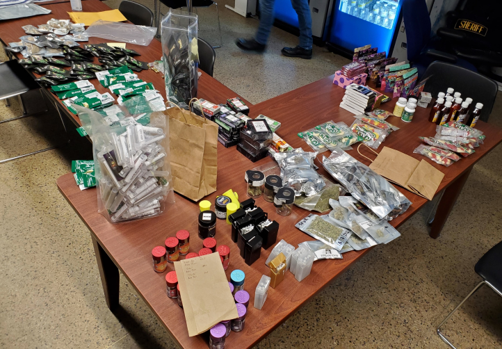 Authorities allegedly found an array of cannabis goods in the bus, including flower, candies and "syrup"