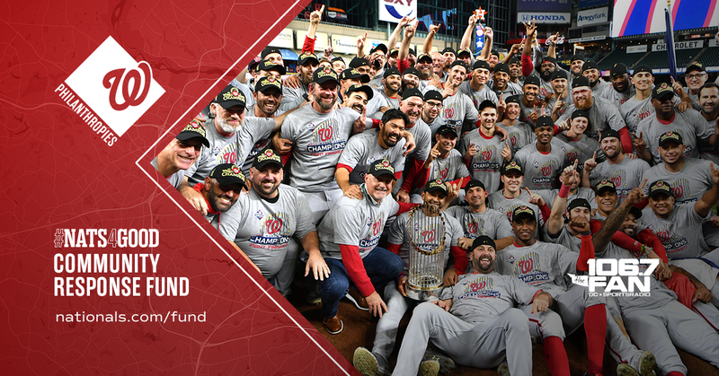 The Washington Nationals celebrate their 2019 World Series victory. 