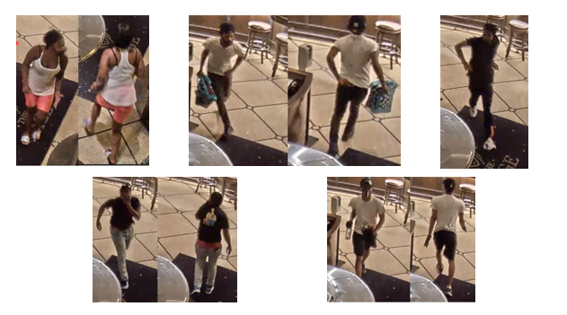 Surveillance video frames allegedly show five people wanted for looting a shop Aug. 10, 2020, in the first block of South Michigan Avenue.