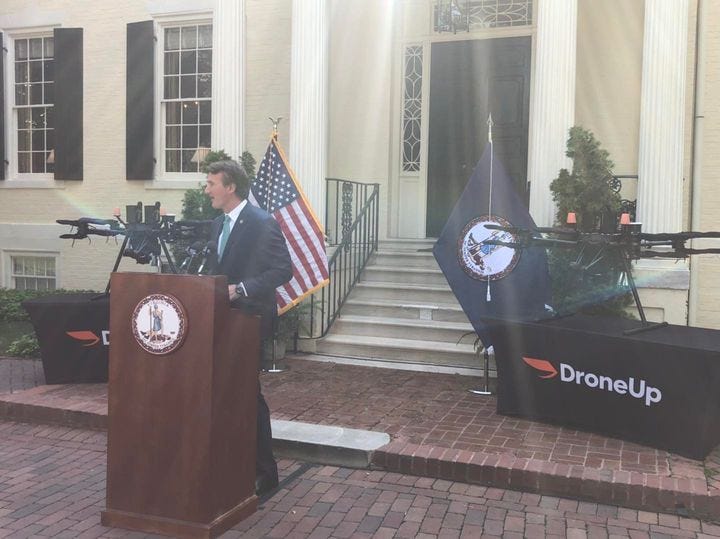 Governor Glenn Youngkin at DroneUp announcement at the Executive Mansion.