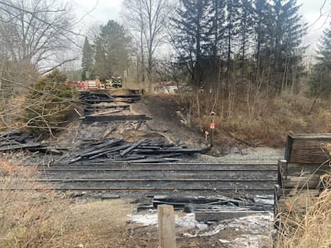 Authorities are investigating the cause of a raging fire that engulfed a wooden historic bridge in Mid Michigan and ultimately led to its collapse over the weekend