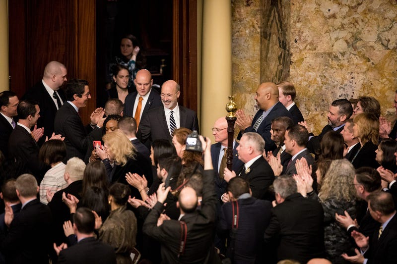 Gov. Tom Wolf leaves the Capitol after giving his budget address, Feb. 5, 2019.