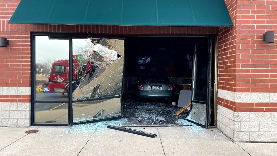 4 people injured after car smashes into Wings and Rings restaurant in Crystal Lake