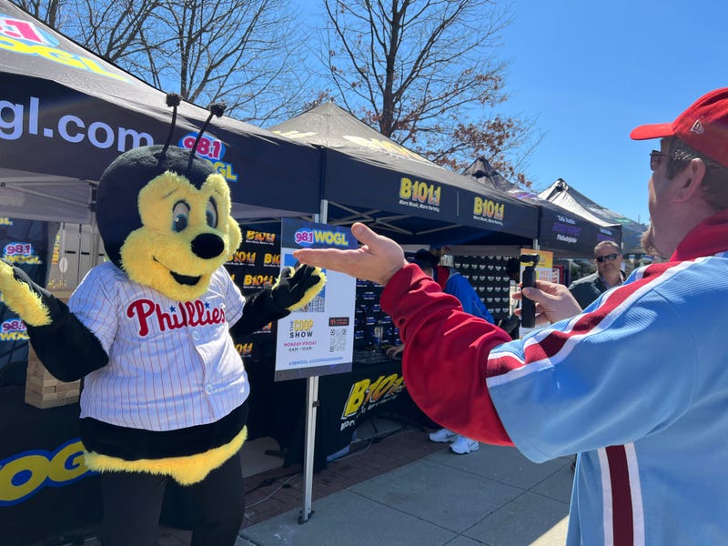 Buzzbee making friends at Phillies Opening Day