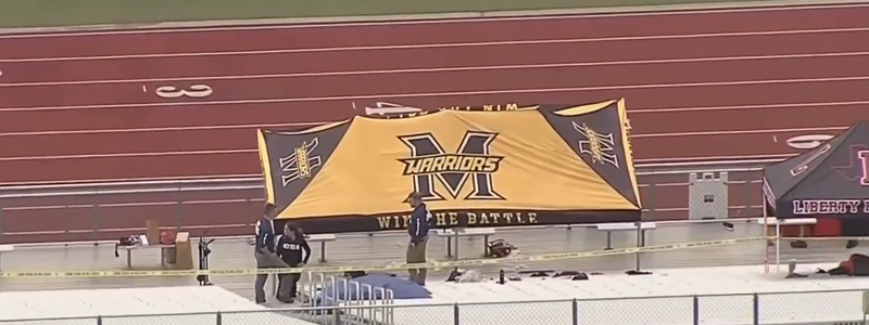 A Memorial High School tent at Kuykendall Stadium in Frisco on Wednesday, April 2, 2025.