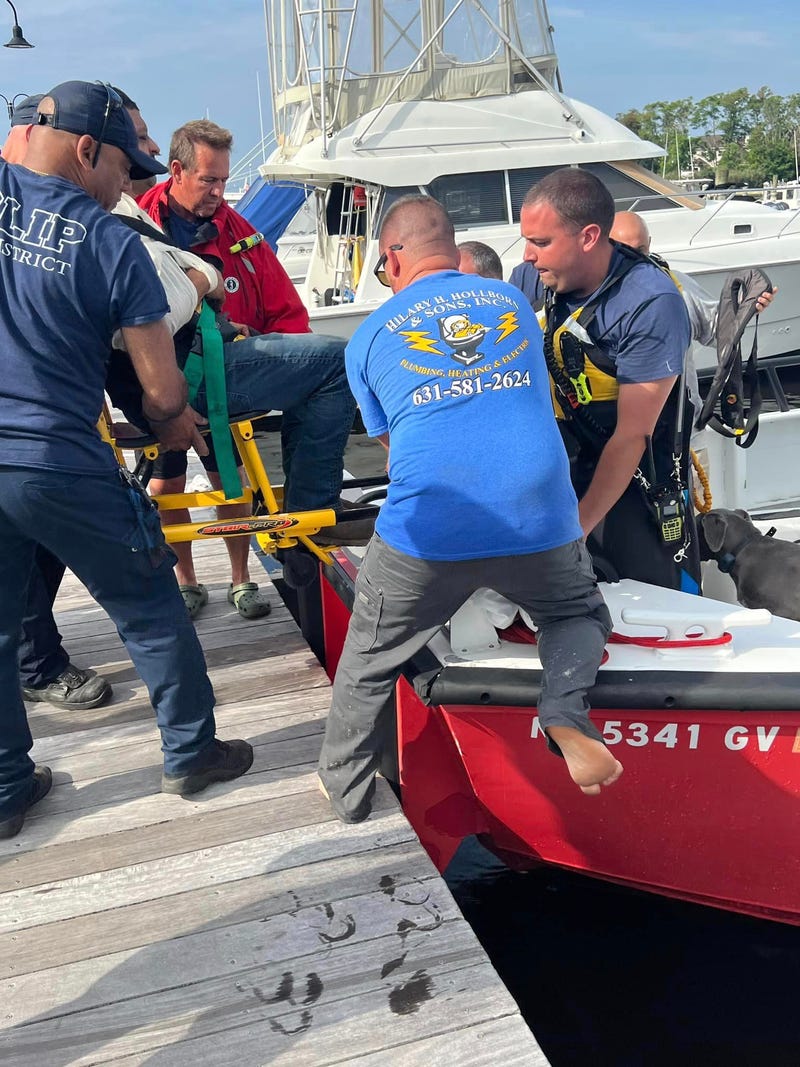First responders at the scene of a boat crash off Fire Island on Aug. 10, 2023. 