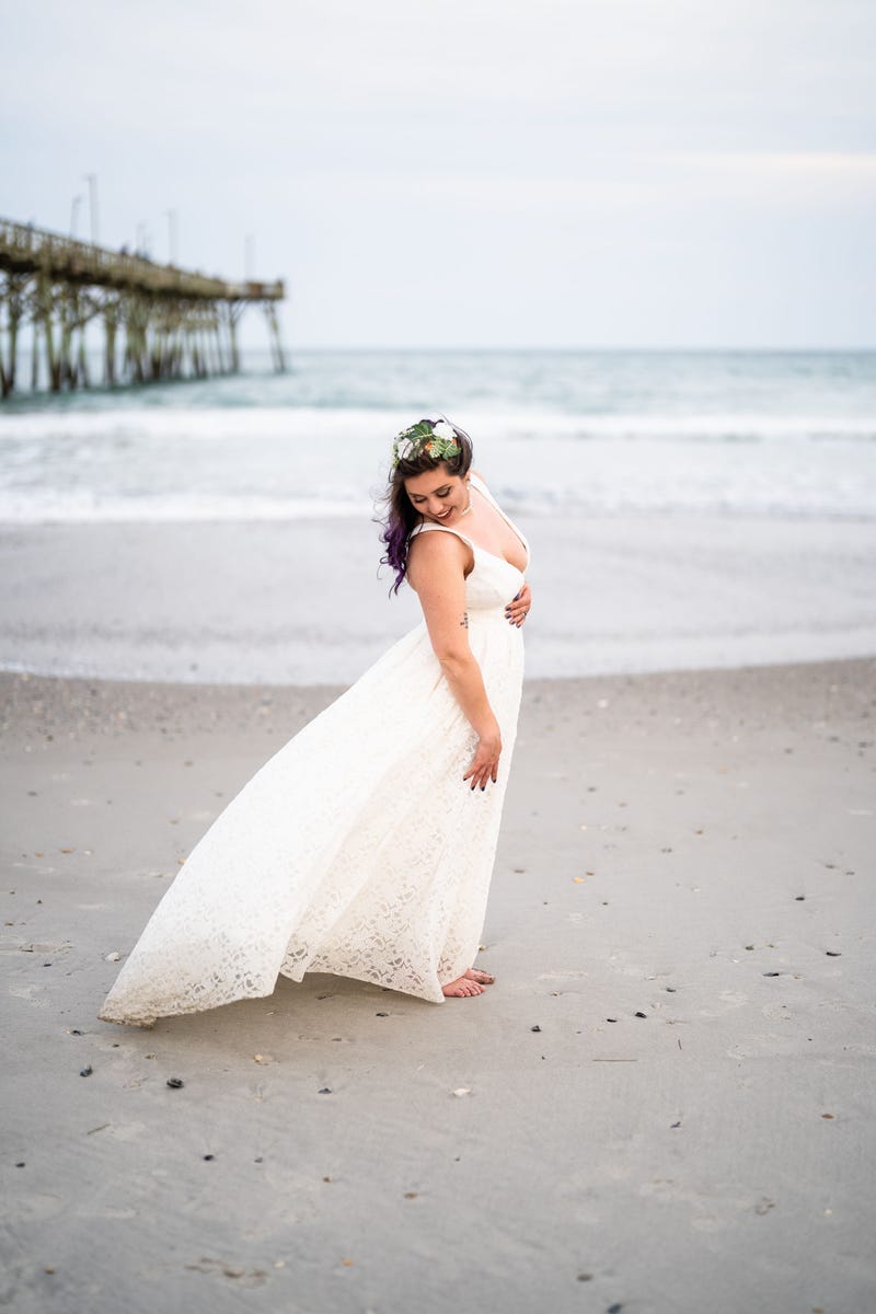Alanna beach portrait in her wedding dress