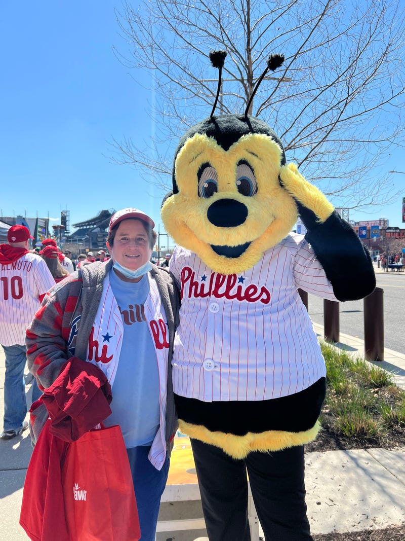 Buzzbee making friends at Phillies Opening Day