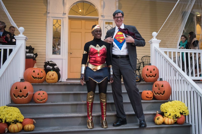 Mayor Bill de Blasio and First Lady Chirlane McCray host Gracie Mansion Halloween dressed at Clark Kent and Wonder Woman on Friday, October 27, 2017