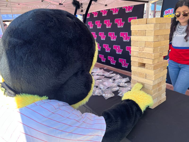 Buzzbee playing games at Phillies Opening Day