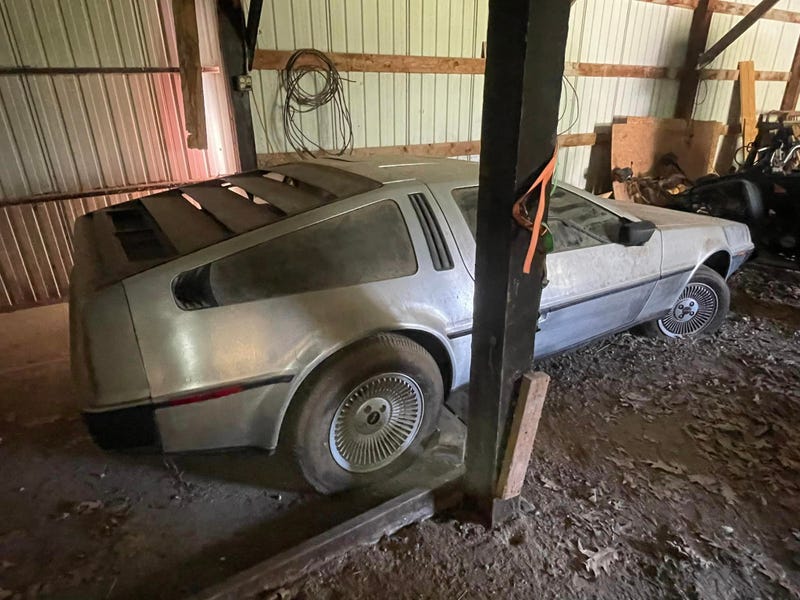 DeLorean in a barn