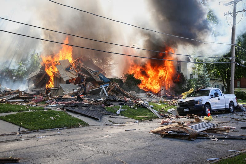 Aftermath of a house explosion in Woodstock.
