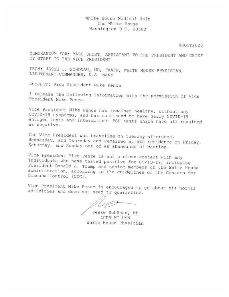 Mike Pence's doctor's memo