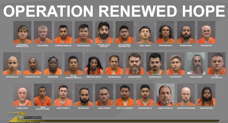A portion of the 123 suspects arrested during an undercover human trafficking operation in west-central Florida.