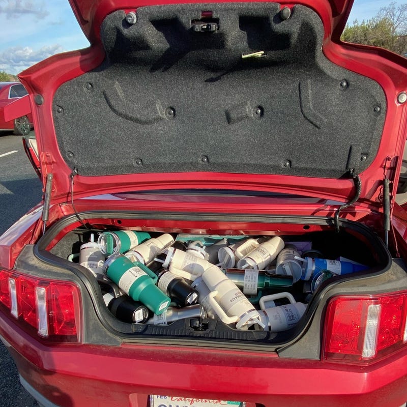 car with stanley cups