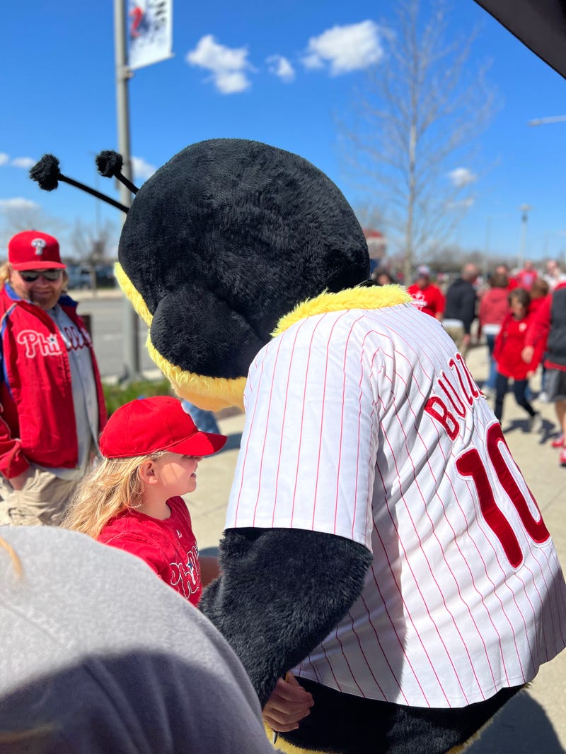 Buzzbee making friends at Phillies Opening Day