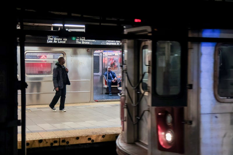 Commuters at the Brooklyn Bridge subway station in Manhattan