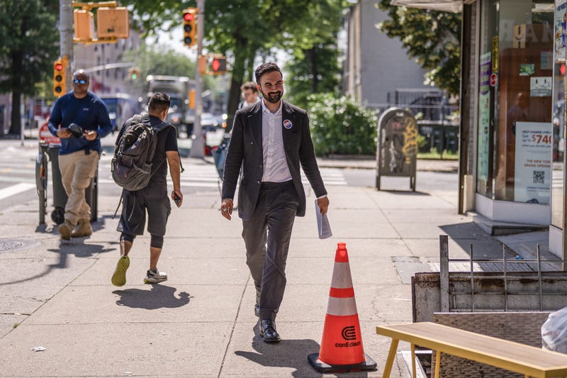 Zohran Mamdani arrives for a campaign event in Queens on June 19