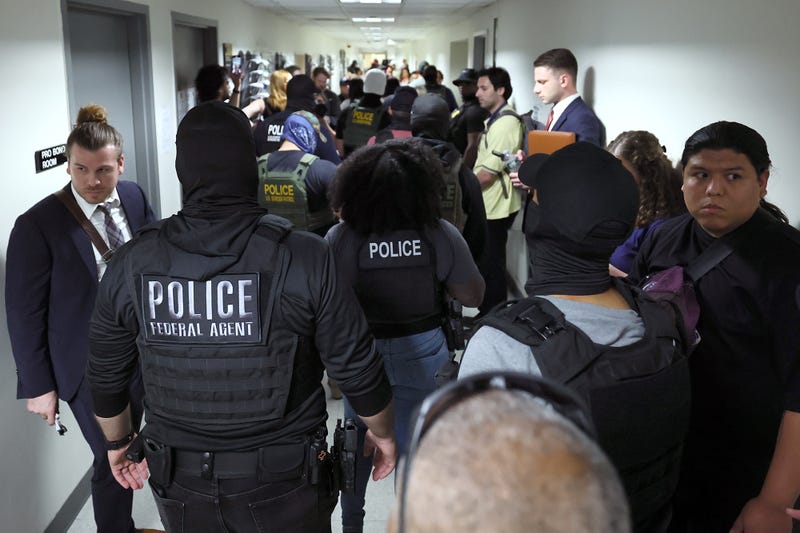 Federal agents patrol the halls of an immigration court at the Jacob K. Javitz Federal Building in New York City, on July 3