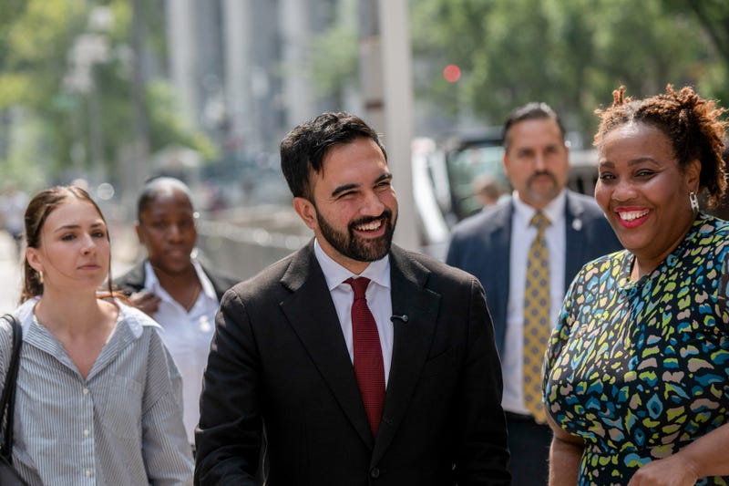 Zohran Mamdani, New York City mayoral candidate, center, in New York in August.
