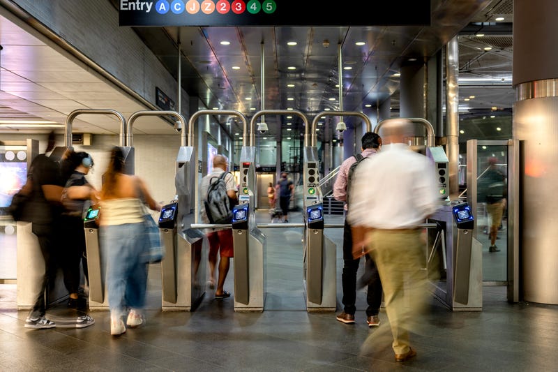 Commuters during the morning rush hour at the Fulton Center subway station in New York