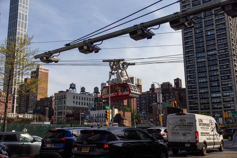 E-ZPass readers and license plate-scanning cameras over Second Avenue in New York