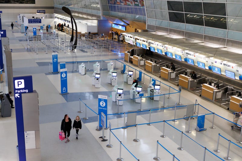 An empty queue near the American Airlines check-in area at Dallas-Fort Worth International Airport (DFW) on Jan. 24