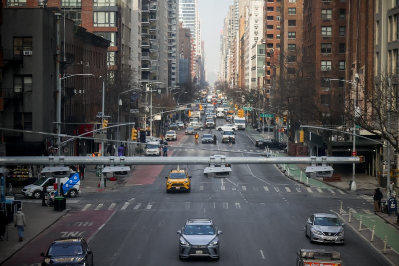 E-ZPass readers and license plate-scanning cameras over Second Avenue in New York