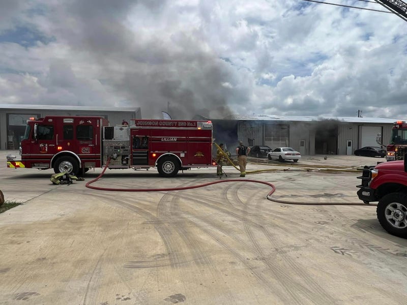 Crews respond to a large structure fire in Johnson County on Thursday, June 20, 2024.