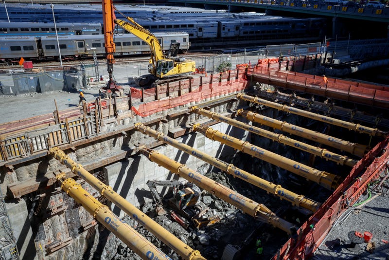 A worker at a construction site for the Gateway Program Hudson Tunnel Project in New York