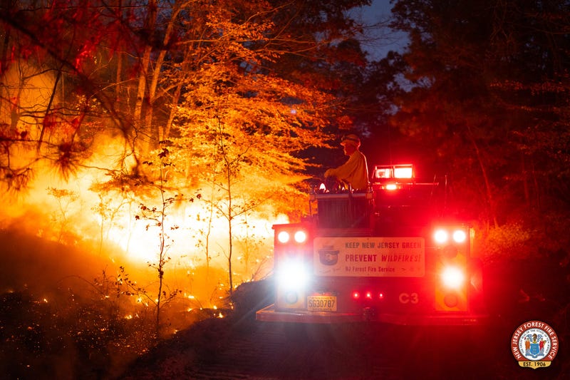 A wildfire burns in Downe Township, Cumberland County on Nov. 3, 2024.