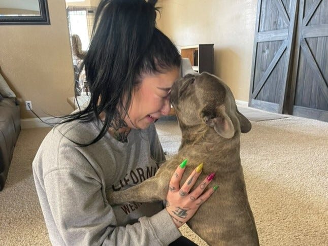 woman with french bulldog