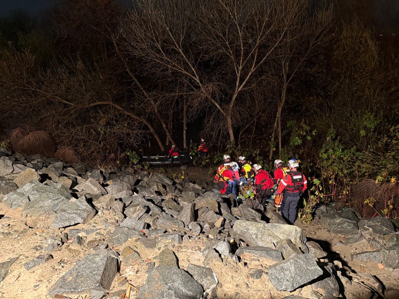 On February 13th, 2024, at 9:02 p.m., the Riverside Fire Department responded to a water rescue call in the Santa Ana River Bottom, located between Highway 60 and Mission Inn Ave, where two adult males and two dogs were trapped by fast-moving water. 