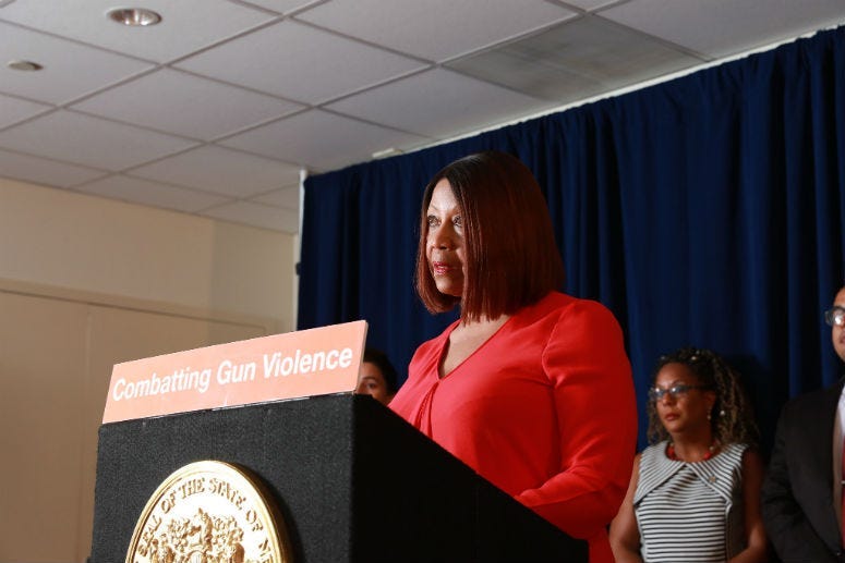 Acting Governor Sheila Oliver signs a package of gun bills in Trenton on Monday, August 5th, 2019.