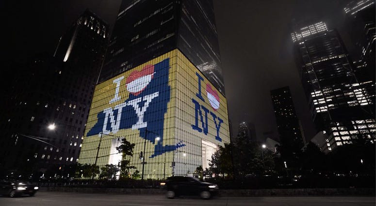 One World Trade Center in Blue and Gold