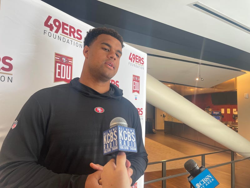 Arik Armstead speaking at the event.