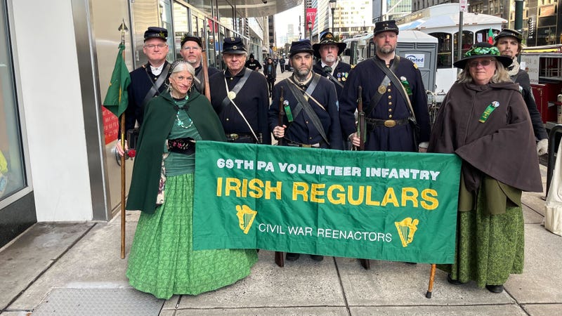 The 69th Pennsylvania Irish Volunteers, a team of Civil War reenactors, were among the estimated 20,000 participants in the Philadelphia St. Patrick's Day Parade.