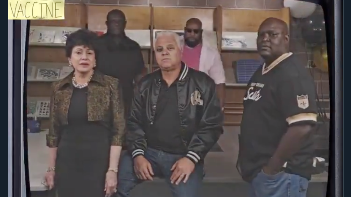 Watch Saints' new (throwback) COVID vaccine campaign with WWL's Hebert, McAllister