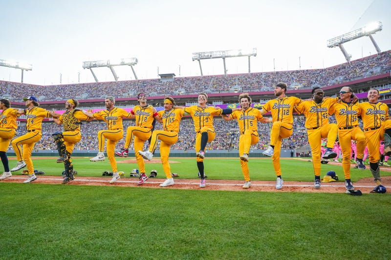 Savannah Banana players break out kick line mid game