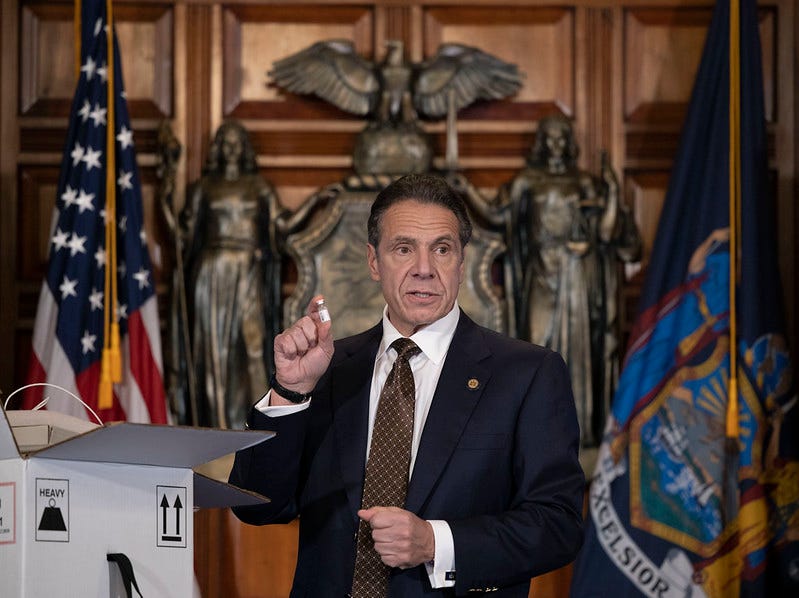 Gov. Andrew Cuomo demonstrates mock-up of Pfizer's coronavirus vaccine