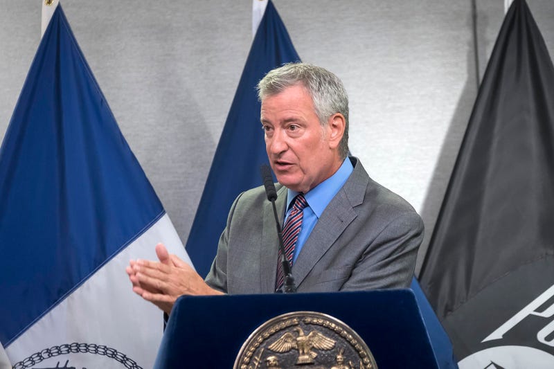 Mayor Bill de Blasio speaks at a media availibility.