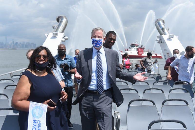 Mayor Bill de Blasio at the launch of the St. George ferry route on Staten Island, during City Hall In Your Borough week on Monday, August 23 2021.