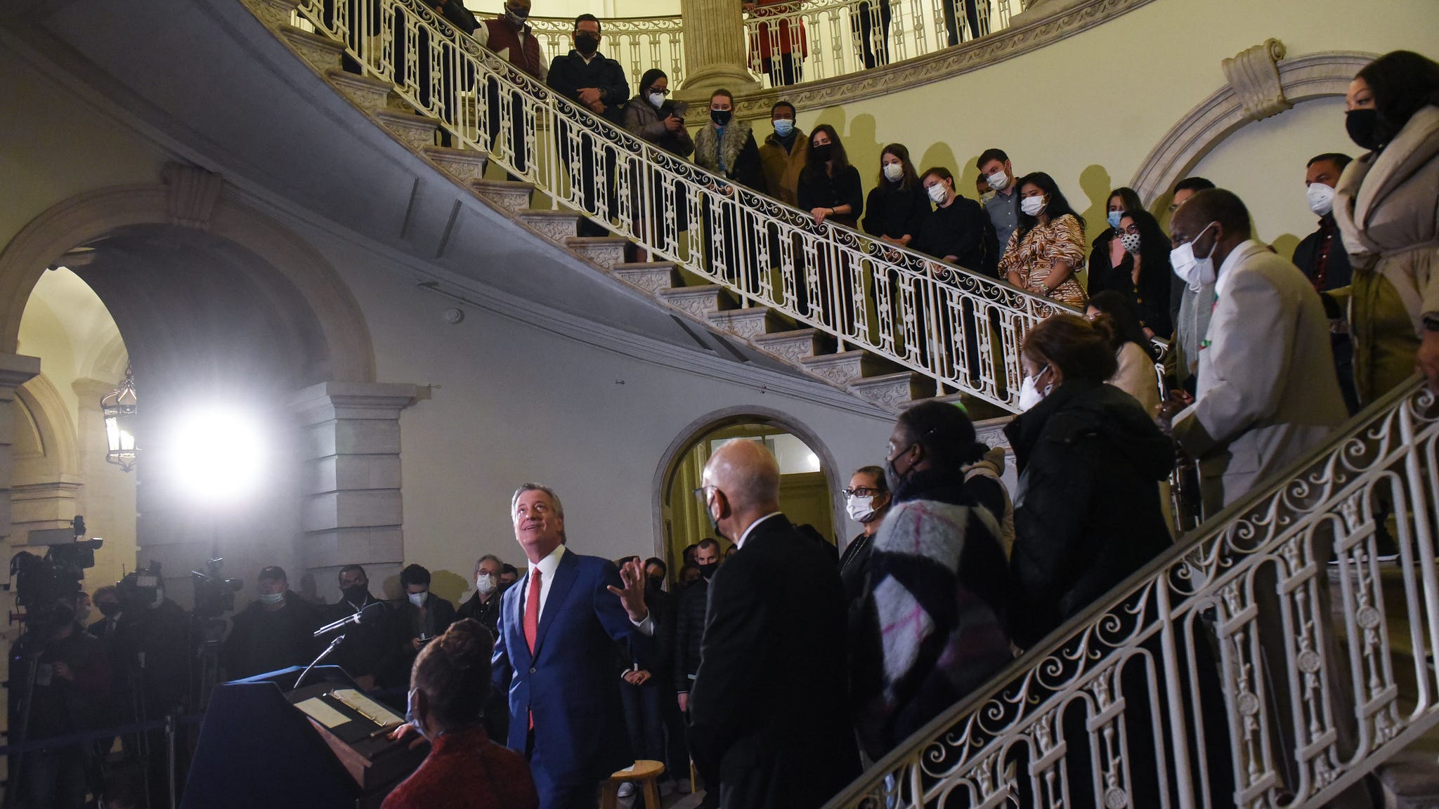 De Blasio grateful for time as mayor in final press conference; surprised with star-studded farewell video