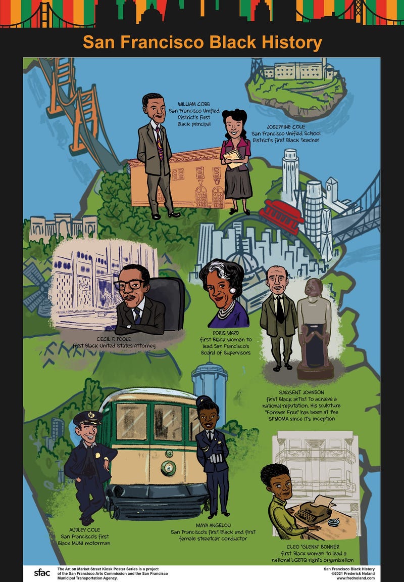 One of Fred Noland's posters featured at Muni bus stops in San Francisco.