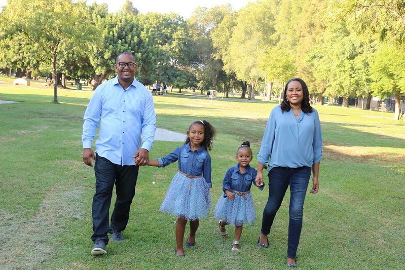 Newly elected mayor of Long Beach, Rex Richardson and his family.