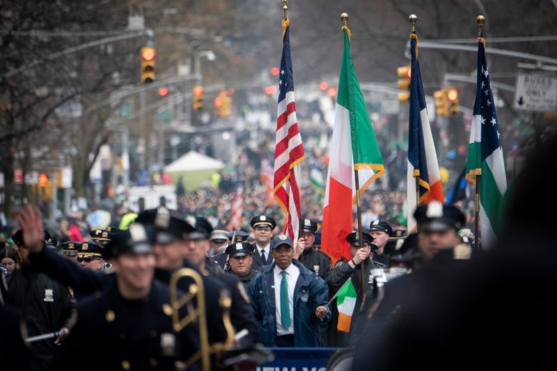 Mayor Eric Adams marches in St. Patrick’s Day Parade on Fifth Avenue in Manhattan on Thursday, March 17, 2022