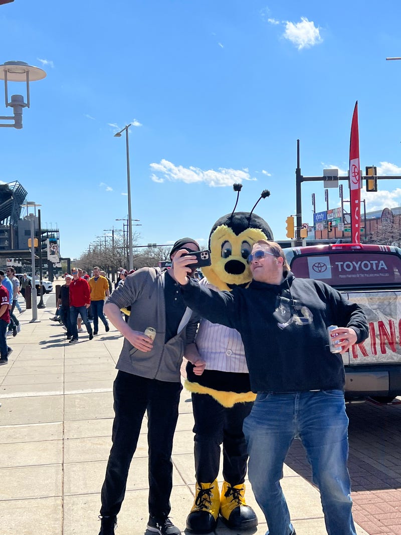 Buzzbee making friends at Phillies Opening Day