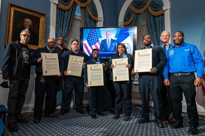 Mayor Eric Adams virtually thanks frontline heroes of the Sunset Park subway shooting with a Proclamation at City Hall on Friday, April 15, 2022.